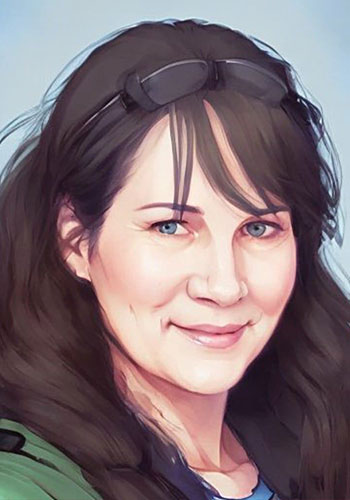 An AI generated image of Molly Marie in a painted style.